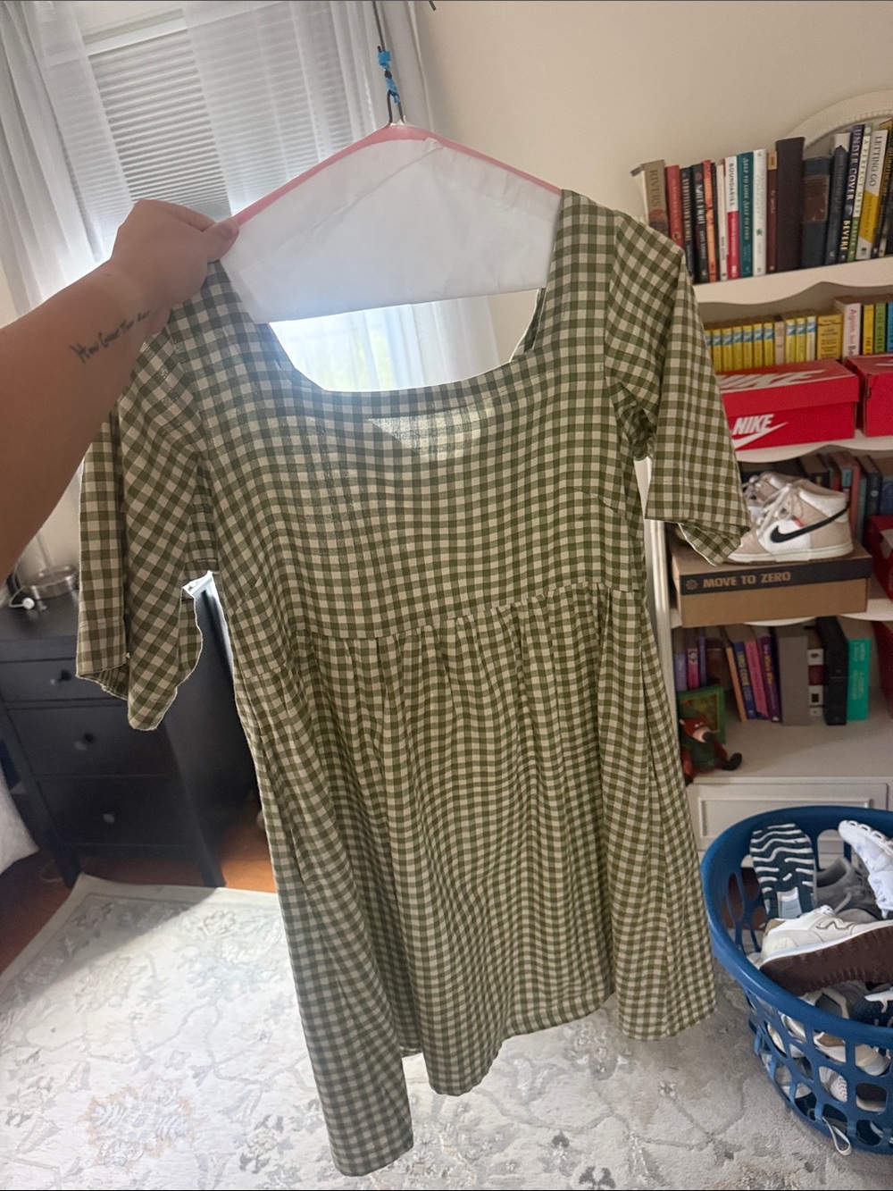 Matta Traders Olive Gingham Scoop-Neck Tunic Dress